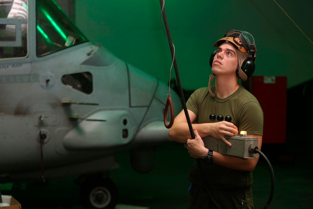 22nd MEU Marines Conduct Aircraft Maintenance Aboard Wasp