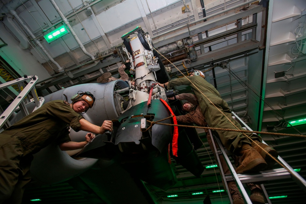 22nd MEU Marines Conduct Aircraft Maintenance Aboard Wasp