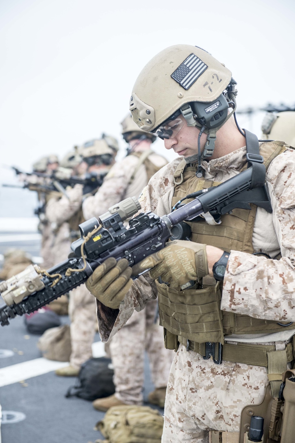 11th Marine Expeditionary Unit (MEU) Maritime Raid Force (MRF) Practices Live Fire Weapons Shoot Aboard USS Somerset.