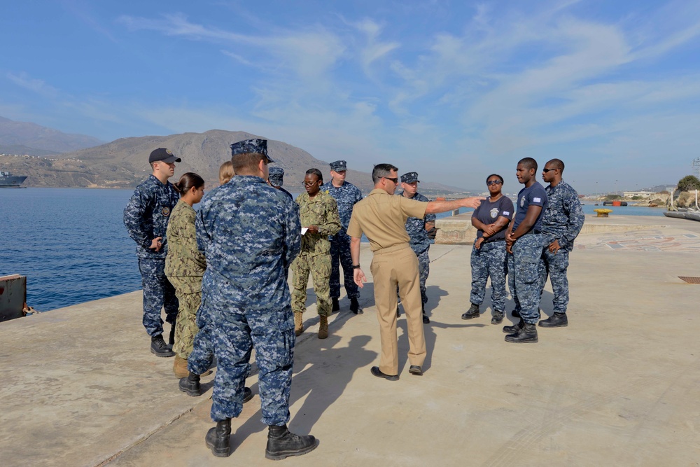 Sailors learn to handle line at the Marathi NATO Pier Facility in Souda Bay, Greece