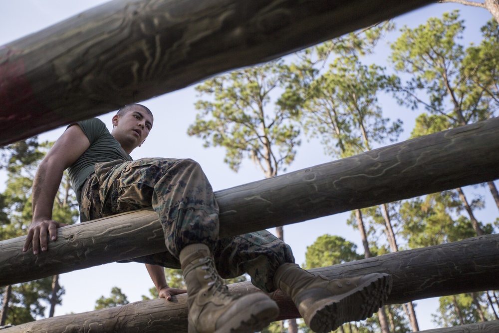 Marine recruits push past obstacles on Parris Island confidence course