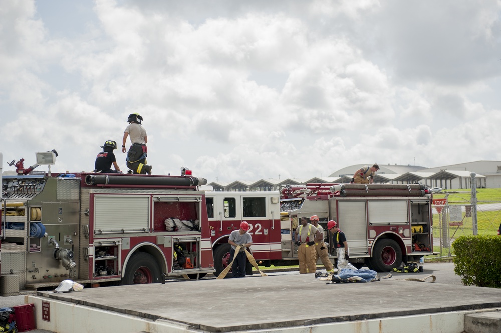 18 CES firefighters conduct tower evacuation drill