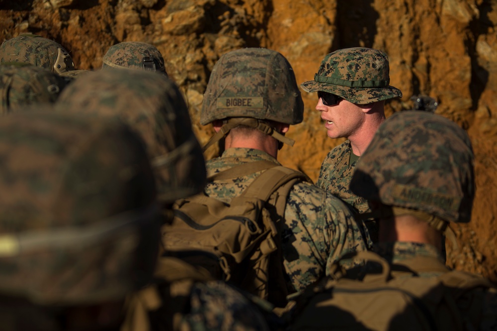 U.S. Marines patrol through Riviére des Pirogues Shooting Range