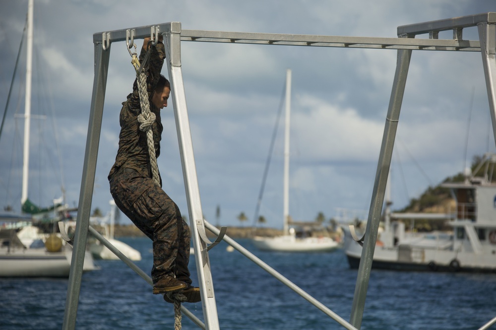 U.S. Marines, French Army soldiers swim through floating obstacle course