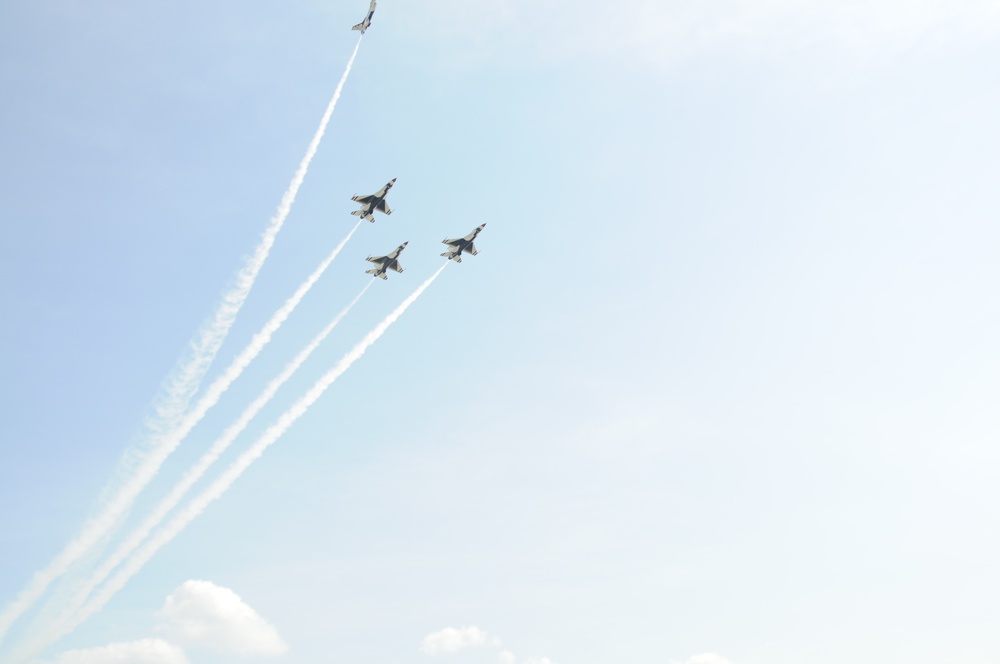 The United States Air Force Thunderbirds fly high over Vermont skies