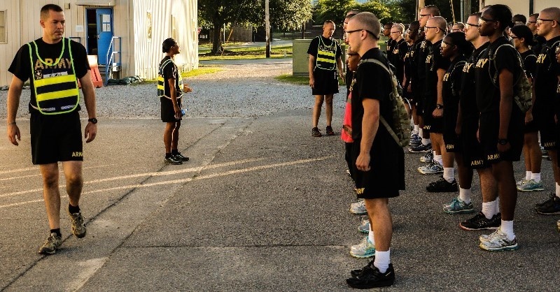 Drill sergeants observe formation