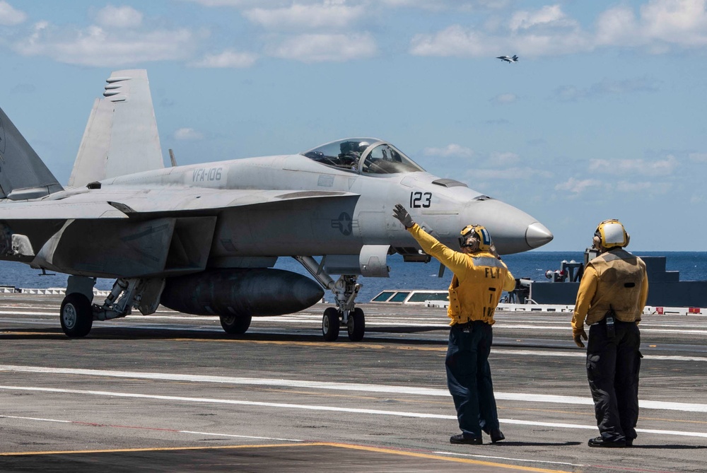 aboard the aircraft carrier USS George H.W. Bush (CVN 77). GHWB is underway conducting training and completing qualifications in preparation for a 2017 deployment.