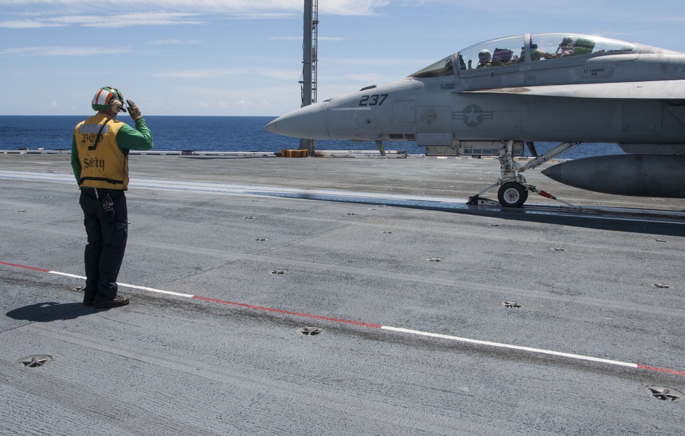aboard the aircraft carrier USS George H.W. Bush (CVN 77). GHWB is underway conducting training and completing qualifications in preparation for a 2017 deployment.
