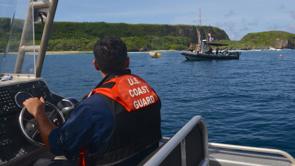 USCGC Sequoia works Apra Harbor buoy off Guam