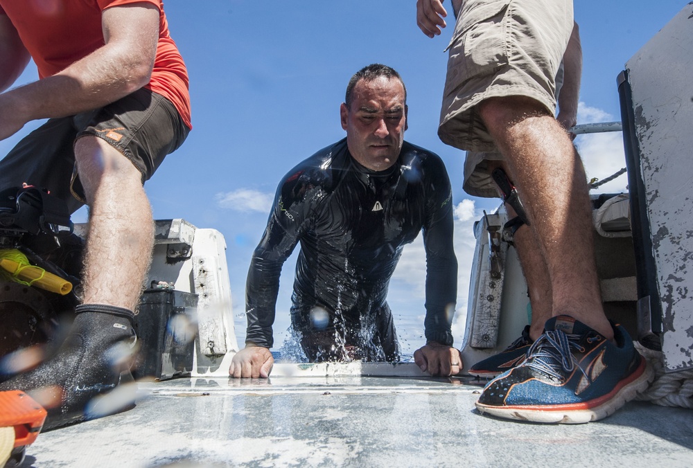 Defense POW/MIA Accounting Agency (DPAA) and 7th Engineer Divers third day of diving in the waters of U.S. Army Garrison Kwajalein Atoll