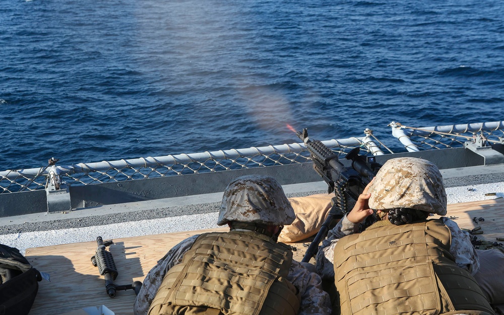 Marines and Sailors fire machine guns during Bold Alligator 16