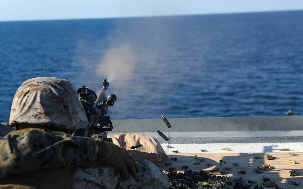 Marines and Sailors fire machine guns during Bold Alligator 16