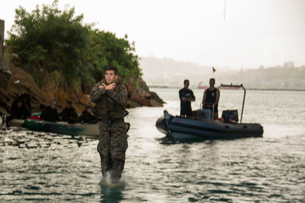 Marines jump off bridge for French commando course