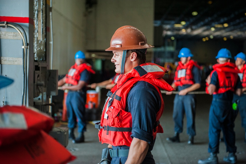 the aircraft carrier USS George H.W. Bush (CVN 77). GHWB is underway conducting routine training and qualifications for a 2017 deployment.