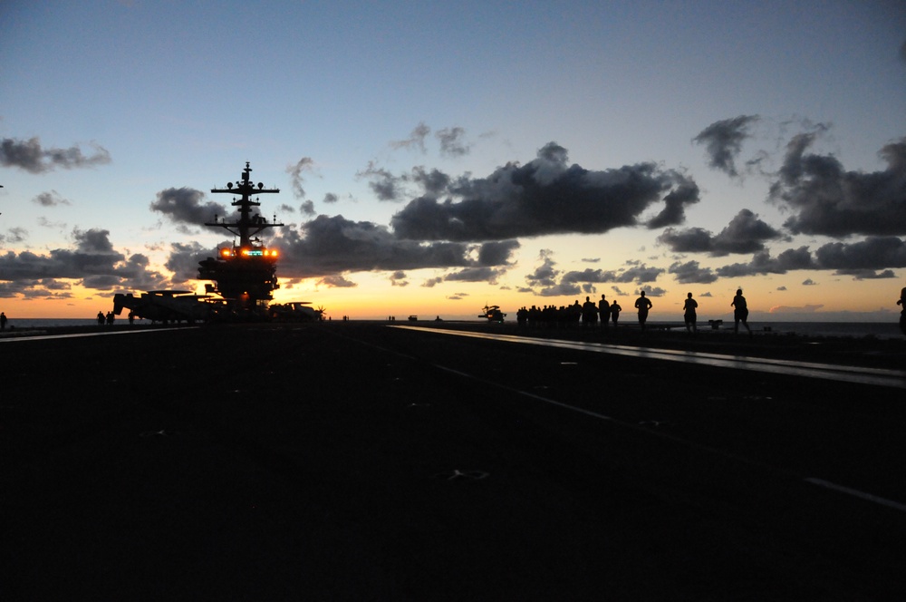 the aircraft carrier USS George H.W. Bush (CVN 77). GHWB is underway conducting routine training and qualifications for a 2017 deployment.