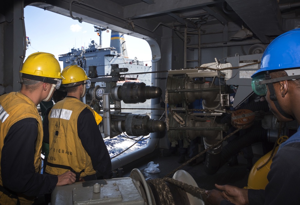 USS Bonhomme Richard (LHD-6) replenishment at sea;