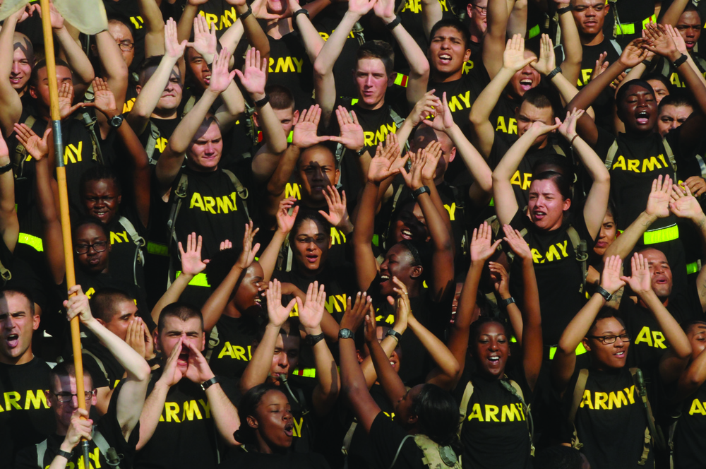 Exercise in discipline: Soldiers in training show marching skills