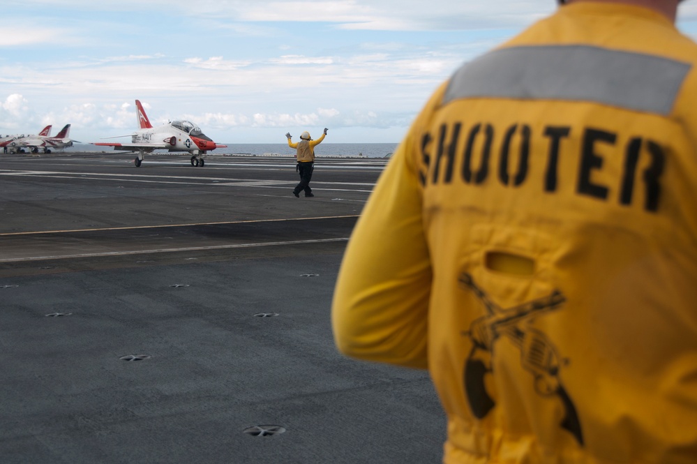 aboard the aircraft carrier USS George H.W. Bush (CVN 77). GHWB is underway conducting routine training and qualifications in preparation for an upcoming deployment.