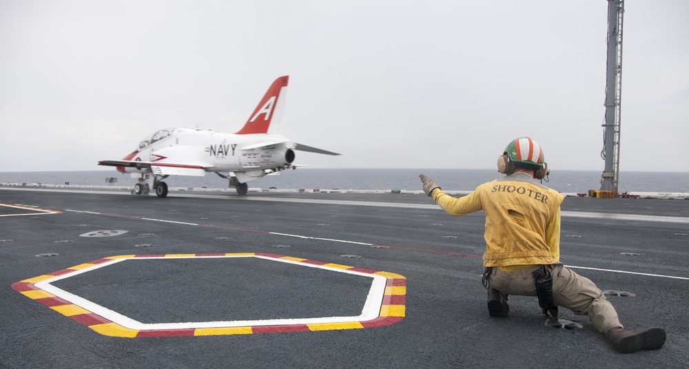 aboard the aircraft carrier USS George H.W. Bush (CVN 77). GHWB is underway conducting routine training and qualifications in preparation for an upcoming deployment.