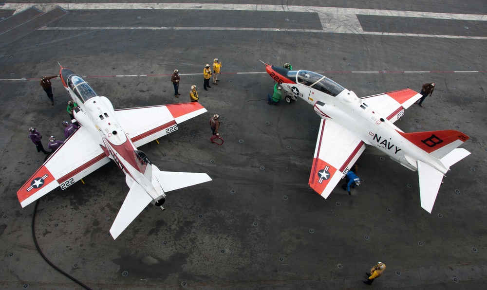 aboard the aircraft carrier USS George H.W. Bush (CVN 77). GHWB is underway conducting routine training and qualifications in preparation for an upcoming deployment.