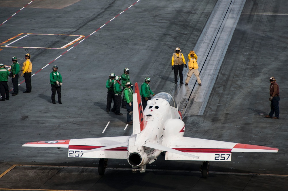 aboard the aircraft carrier USS George H.W. Bush (CVN 77). GHWB is underway conducting routine training and qualifications in preparation for an upcoming deployment.