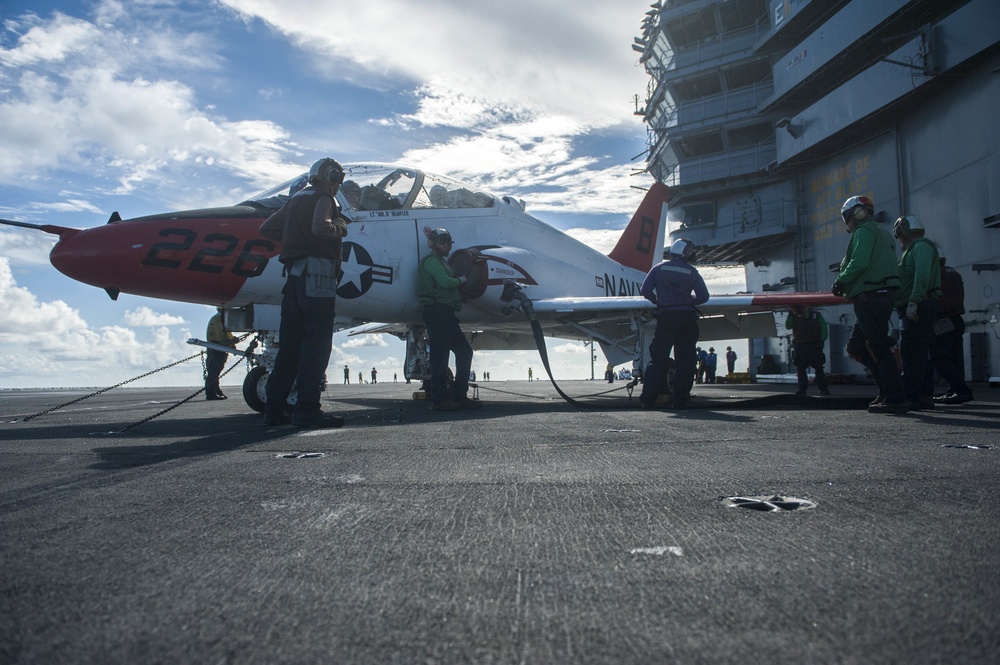 the aircraft carrier USS George H.W. Bush (CVN 77). GHWB is underway conducting routine training and qualifications in preparation for a 2017 deployment.