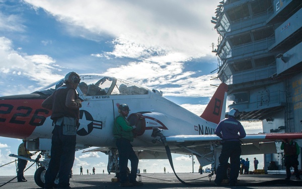 the aircraft carrier USS George H.W. Bush (CVN 77). GHWB is underway conducting routine training and qualifications in preparation for a 2017 deployment.