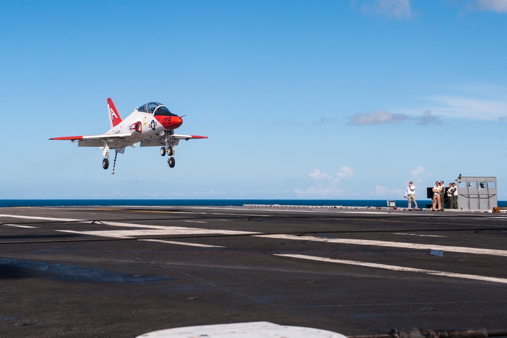 the aircraft carrier USS George H.W. Bush (CVN 77). GHWB is underway conducting routine training and qualifications in preparation for a 2017 deployment.