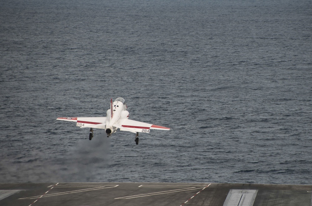 aboard the aircraft carrier USS George H.W. Bush (CVN 77). GHWB is underway conducting routine training and qualifications in preparation for an upcoming deployment.