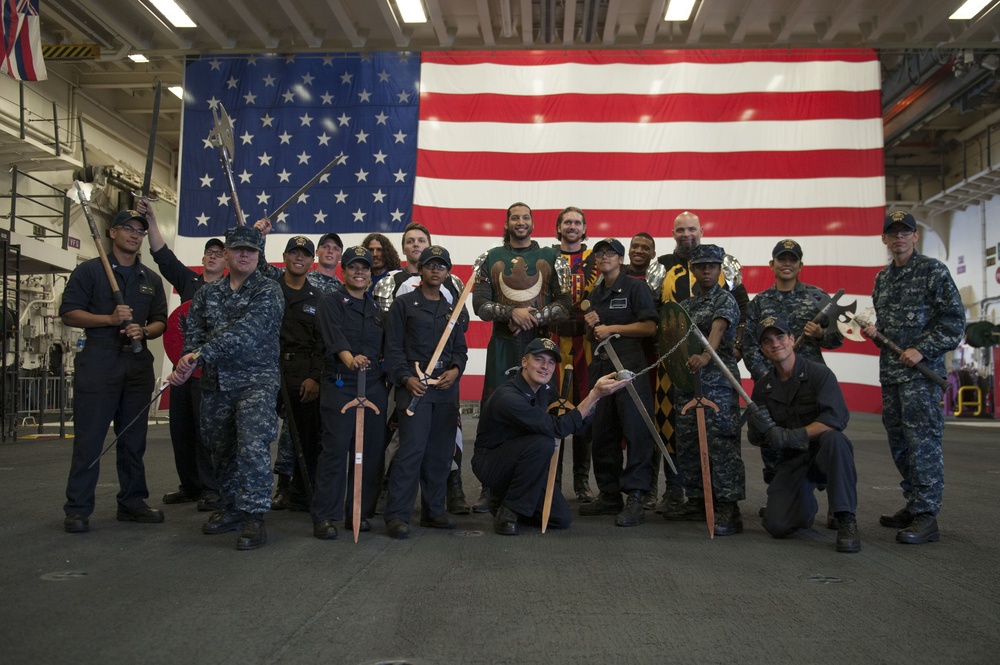 Knights from Medieval Times visit USS America Sailors