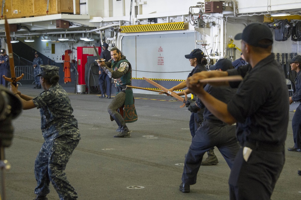 Knights from Medieval Times Tours USS America (LHA 6) during LAFW 2016