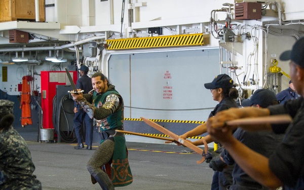 Knights from Medieval Times Tours USS America (LHA 6) during LAFW 2016