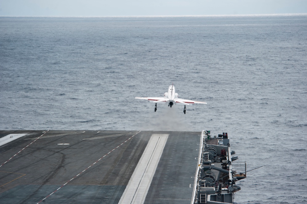 aboard the aircraft carrier USS George H.W. Bush (CVN 77). GHWB is underway conducting routine training and qualifications in preparation for an upcoming deployment.