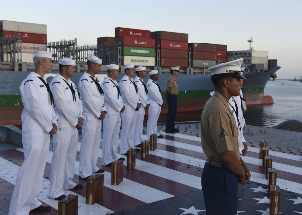 Vice Adm. Nora W. Tyson and Los Angeles Mayor Eric Garcetti visit the Battleship Iowa Museum