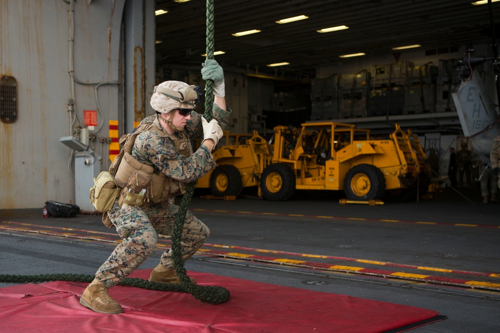 22nd MEU Marines Fast Rope Aboard USS Wasp