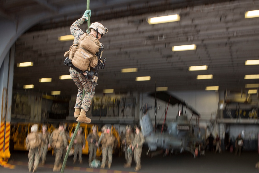 22nd MEU Marines Fast Rope Aboard USS Wasp