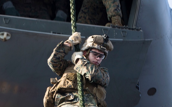 22nd MEU Marines Fast Rope Aboard USS Wasp