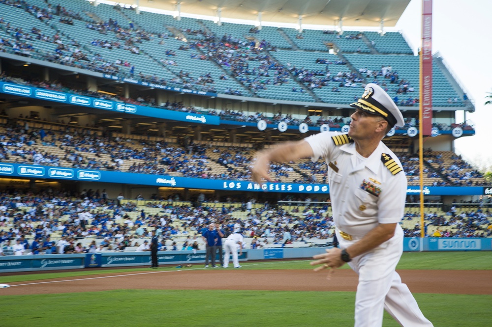 Service Members at LA Dodgers Game During LA Fleet Week 2016