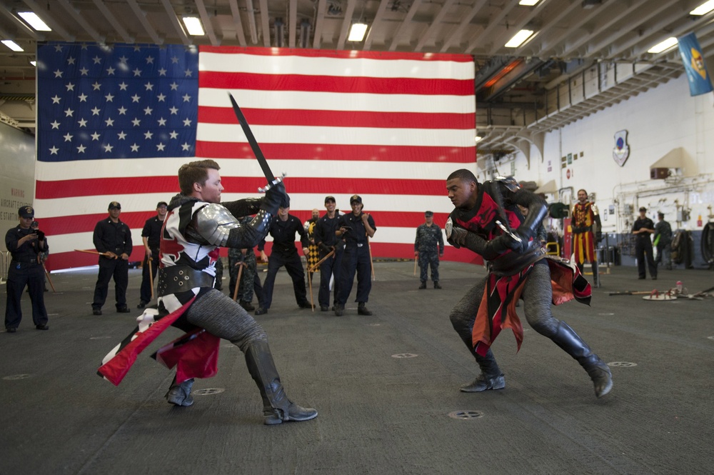 Knights from Medieval Times visit USS America Sailors