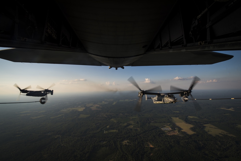 Osprey's conduct air-to-air refueling training