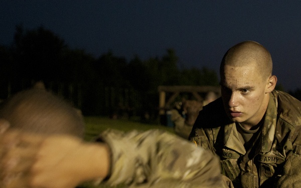 Basic Combat Training Soldiers perform physical readiness training