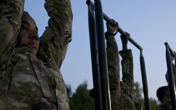 Basic Combat Training Soldiers perform physical readiness training