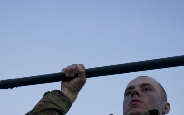 Basic Combat Training Soldiers perform physical readiness training