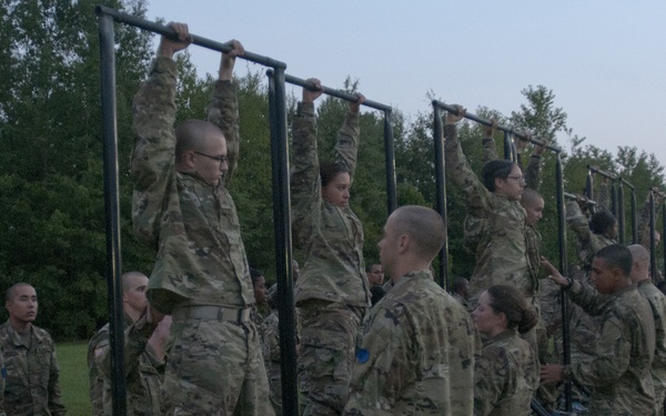 Basic Combat Training Soldiers perform physical readiness training