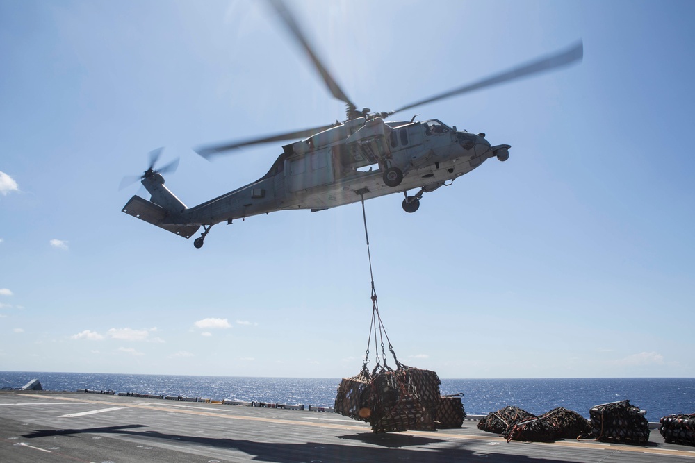 22nd MEU Marines, Wasp Sailors Conduct Replenishment-at-Sea