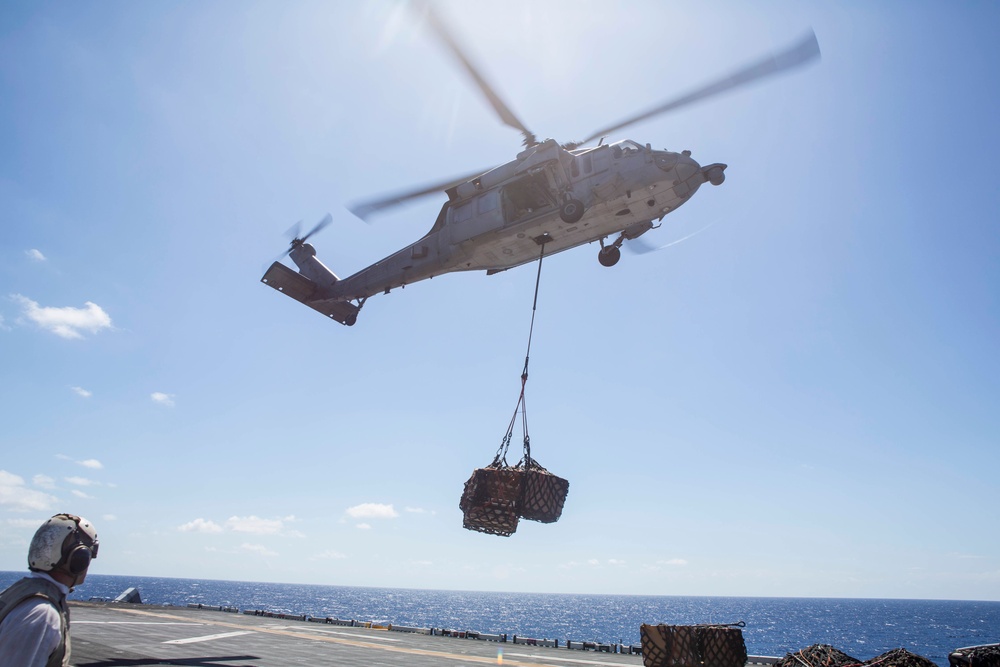 22nd MEU Marines, Wasp Sailors Conduct Replenishment-at-Sea