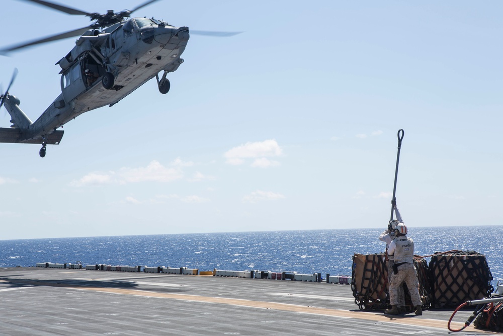 22nd MEU Marines, Wasp Sailors Conduct Replenishment-at-Sea