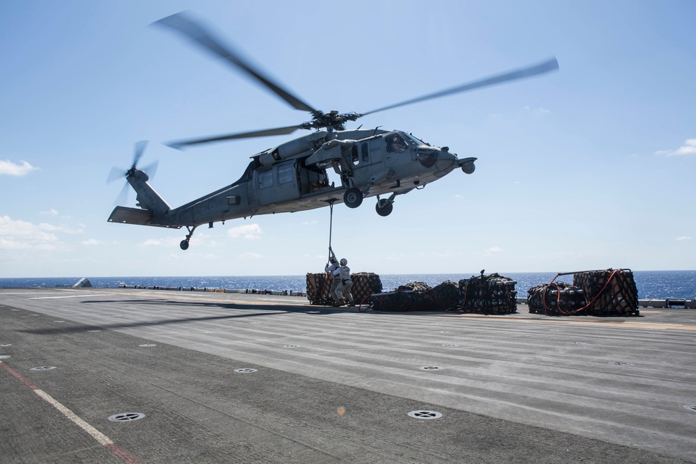 22nd MEU Marines, Wasp Sailors Conduct Replenishment-at-Sea