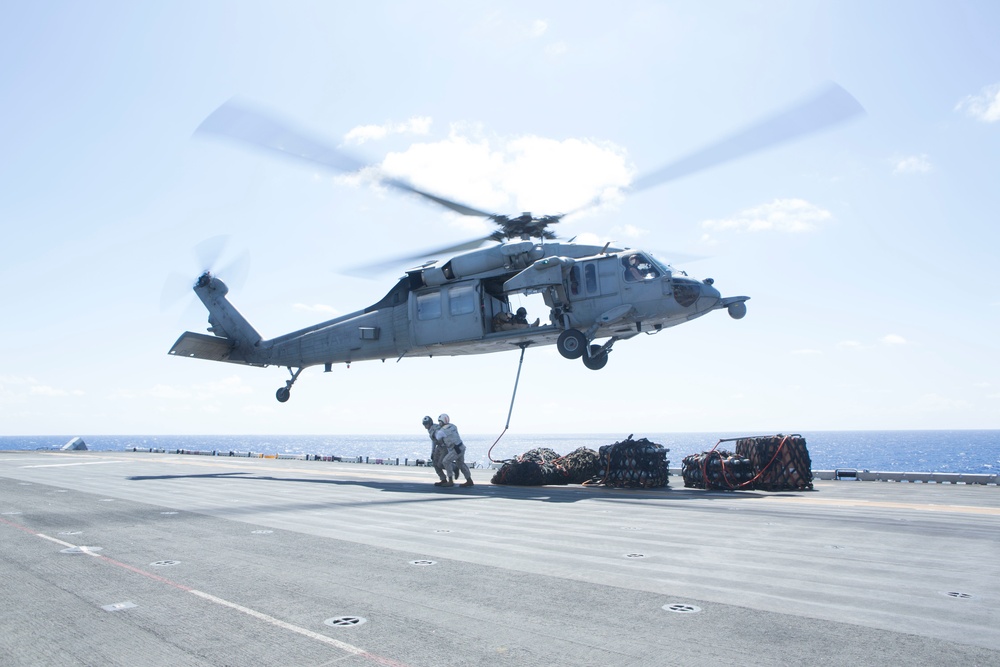 22nd MEU Marines, Wasp Sailors Conduct Replenishment-at-Sea