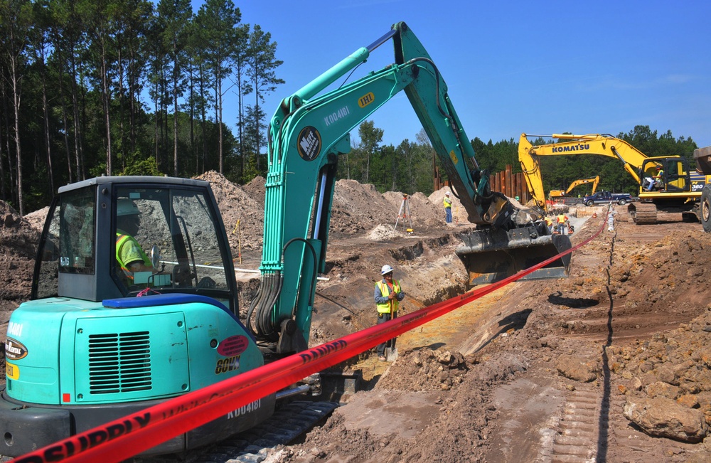 Work continues on a raw water storage impoundment as part of the Savannah Harbor Expansion Project